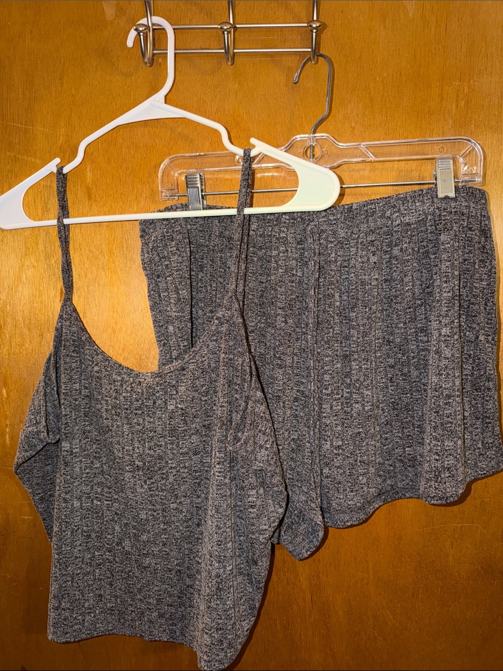 Source Unknown Heathered Charcoal Gray Ribbed Pajama Tank & Shorts Set